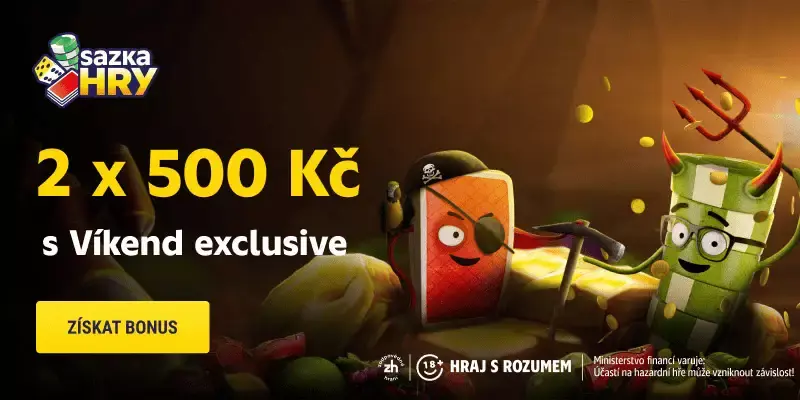 Radioservis Hry Víkend exclusive: Bonus 2 x 500 Kč pro hráče Animované postavy pirátské karty a ďábelského žetonu propagují víkendový bonus 2 x 500 Kč v Radioservis Hry